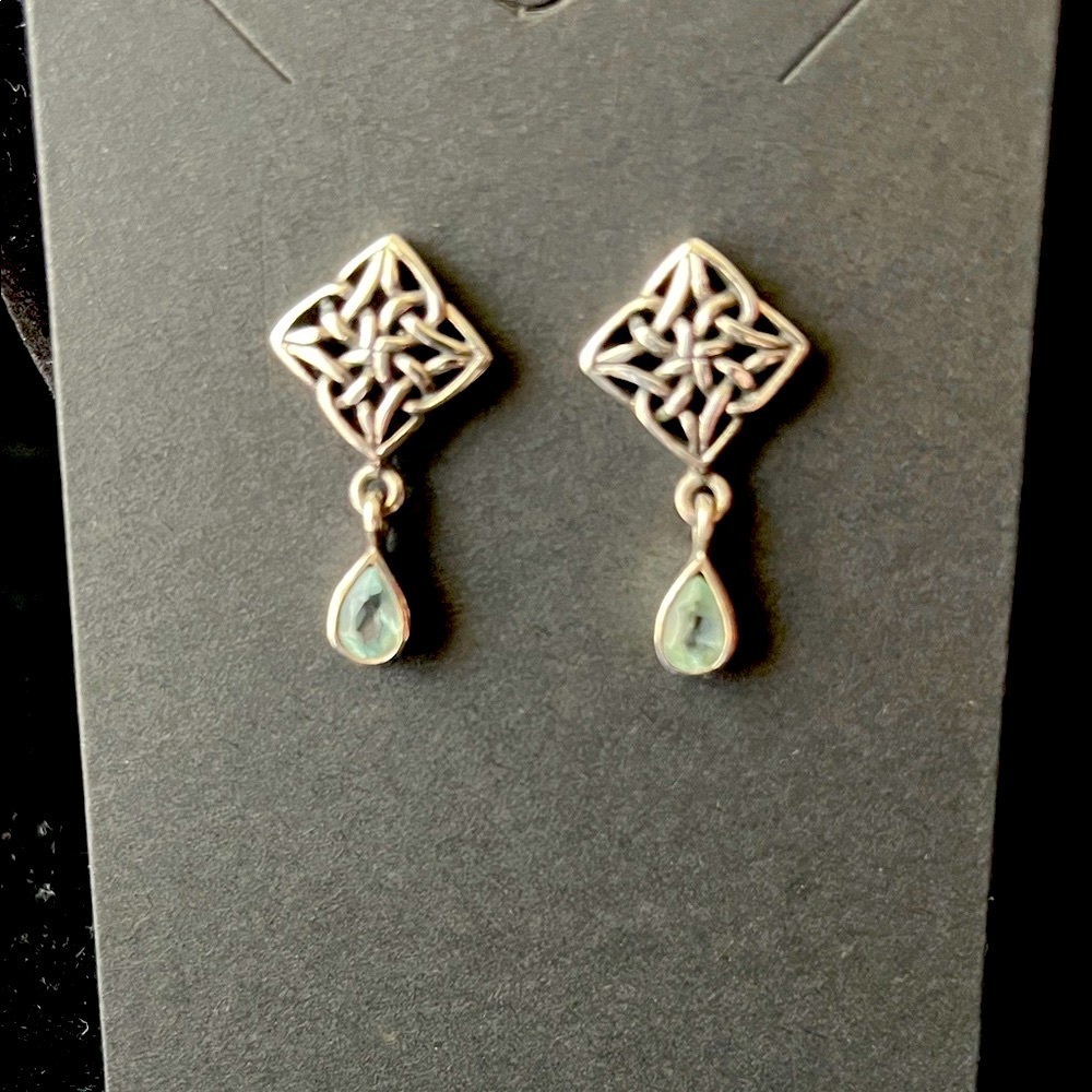 Source Unknown Silver and Teal Teardrop Earrings
